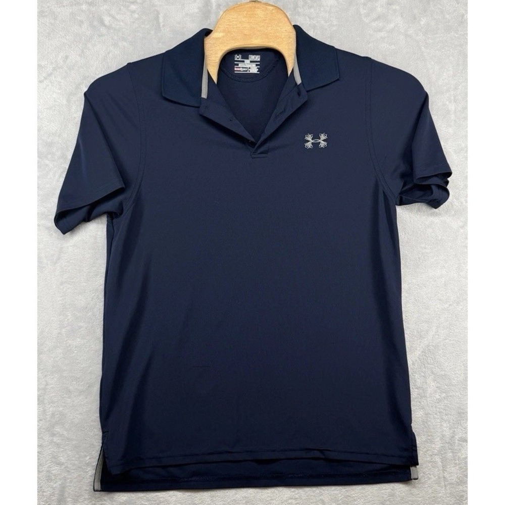 Under Armour Performance Polo Shirt Blue Hunting Outdoor Logoโ Men's M READ